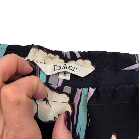 Ladies Tucker Brand Black and Floral Side Tie Pants Size Medium - Picture 5 of 14